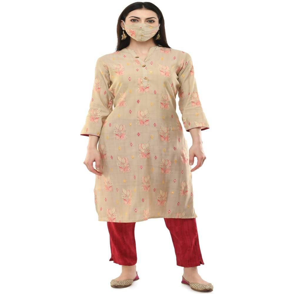 Lagi Women's Pink Printed Straight Kurta & Pant (MC45A)