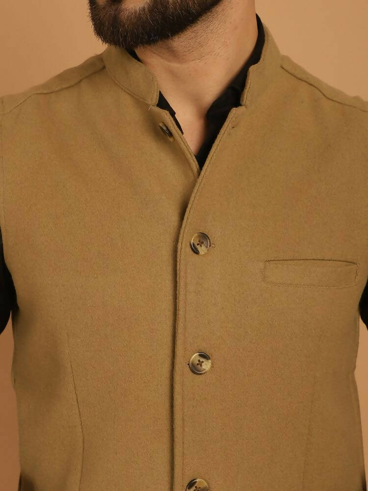 Even Apparels Pure Wool Nehru Jacket - Beige - Distacart