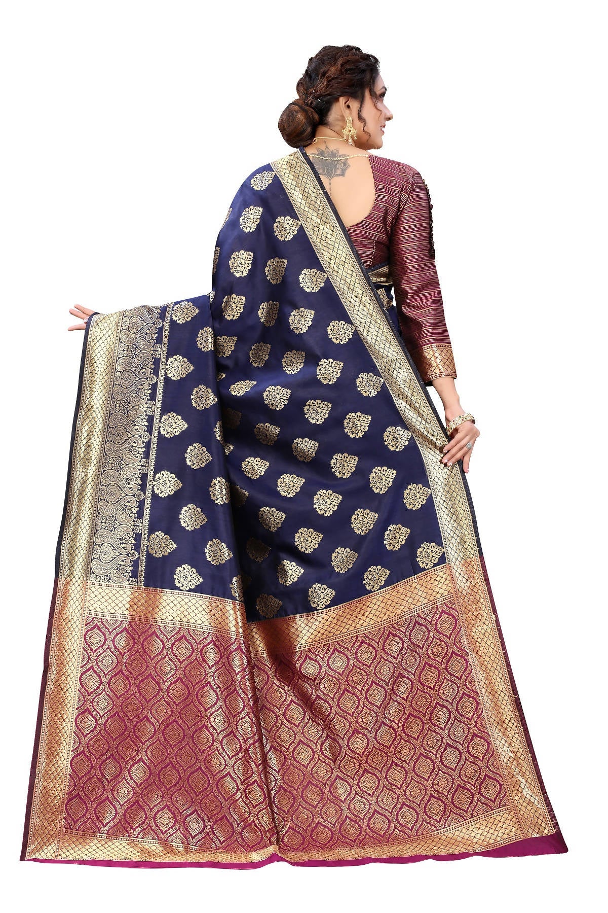 Vamika Ethnic Fire Navy Blue Weaving Banarasi Jacquard Saree - Distacart