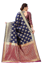 Thumbnail for Vamika Ethnic Fire Navy Blue Weaving Banarasi Jacquard Saree - Distacart