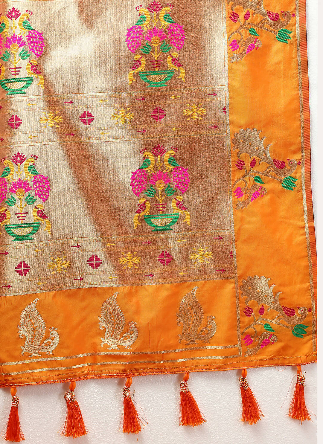 Lorenvalley Fashion Orange Soft Paithani Silk Woven Design Gold Zari Meenakari Weaving Saree - Distacart