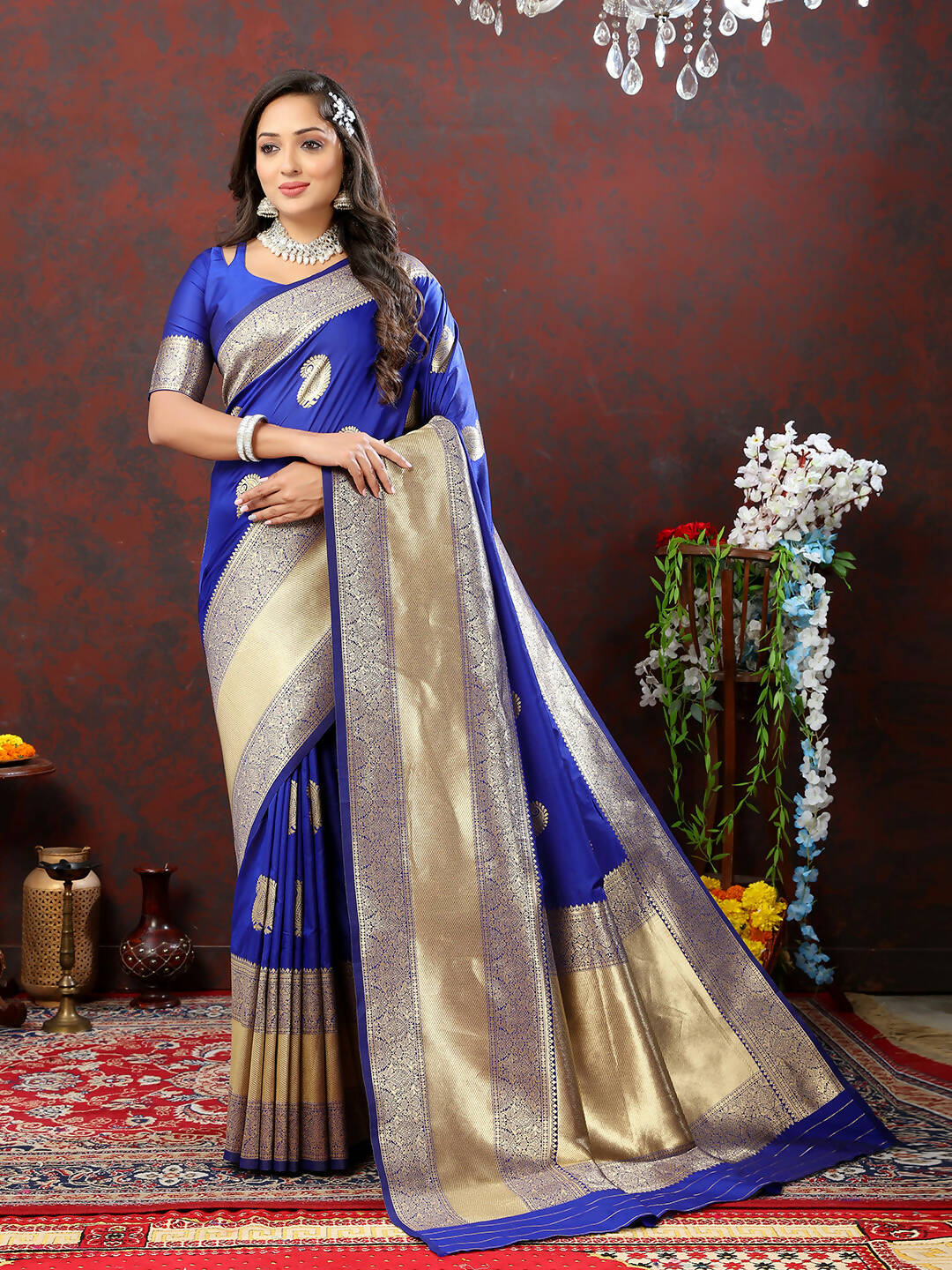 Lorenvalley Fashion Blue Soft Silk Woven Design Gold Zari Weaving Saree - Distacart