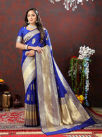 Thumbnail for Lorenvalley Fashion Blue Soft Silk Woven Design Gold Zari Weaving Saree - Distacart