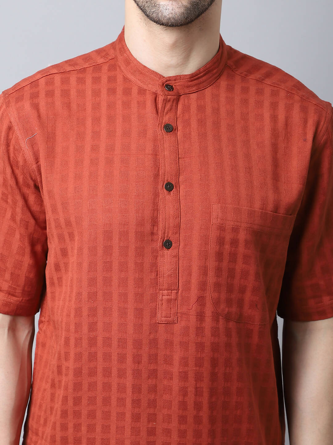 Even Apparels Red Pure Cotton Kurta With Band Collar - Distacart