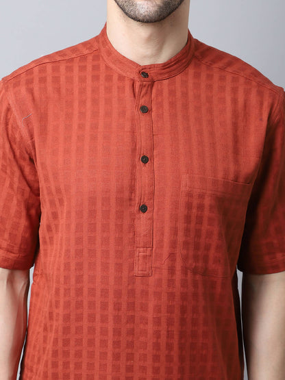 Even Apparels Red Pure Cotton Kurta With Band Collar - Distacart