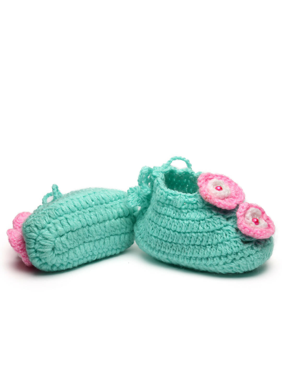Chutput Kids Woollen Hand Knitted Flower Detailed Booties - Green - Distacart