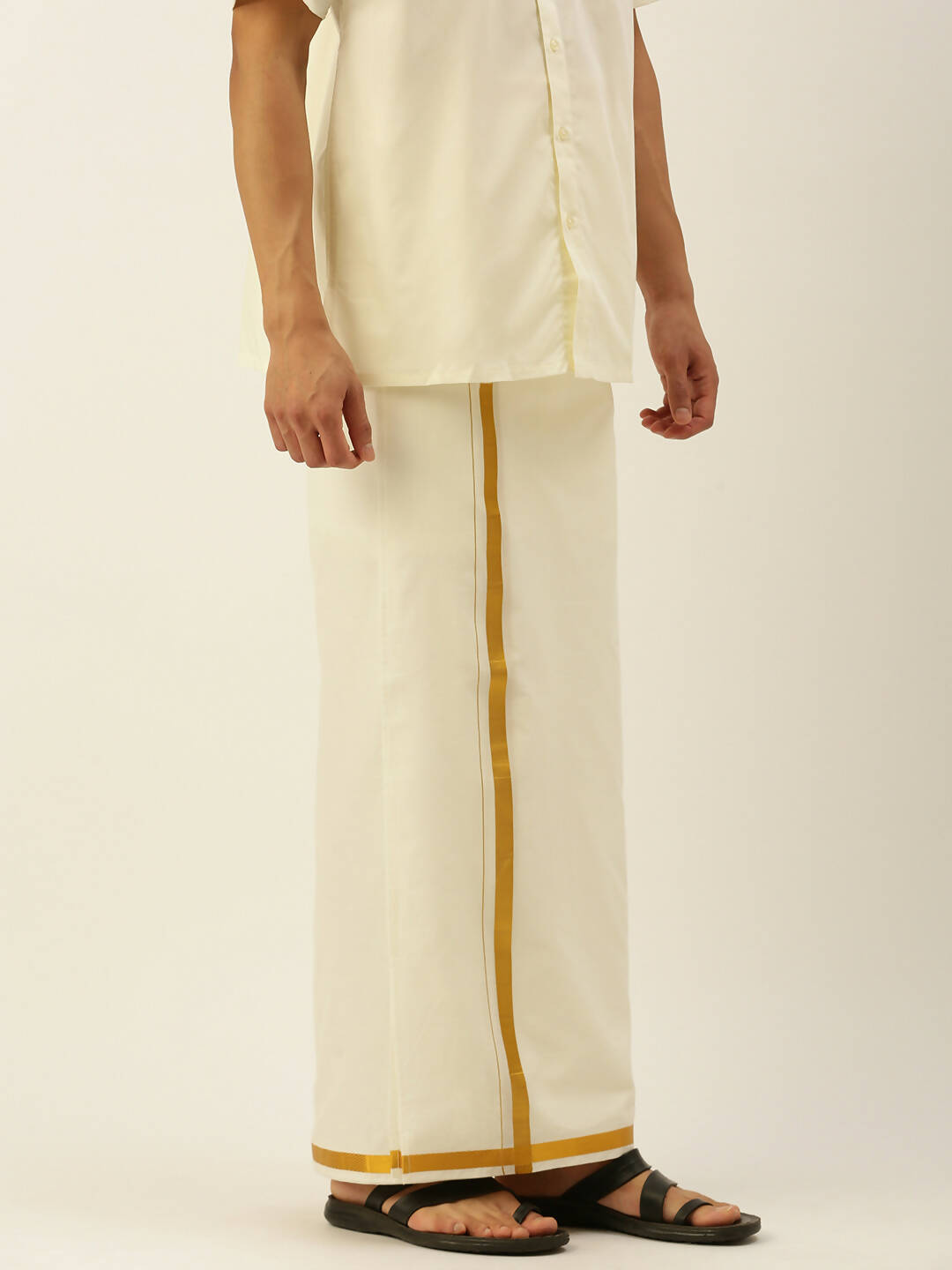 Ramraj Cotton Mens 1/2" Pure Cotton Dhoti Comes With Dhoti And Towel Set - Cream - Distacart