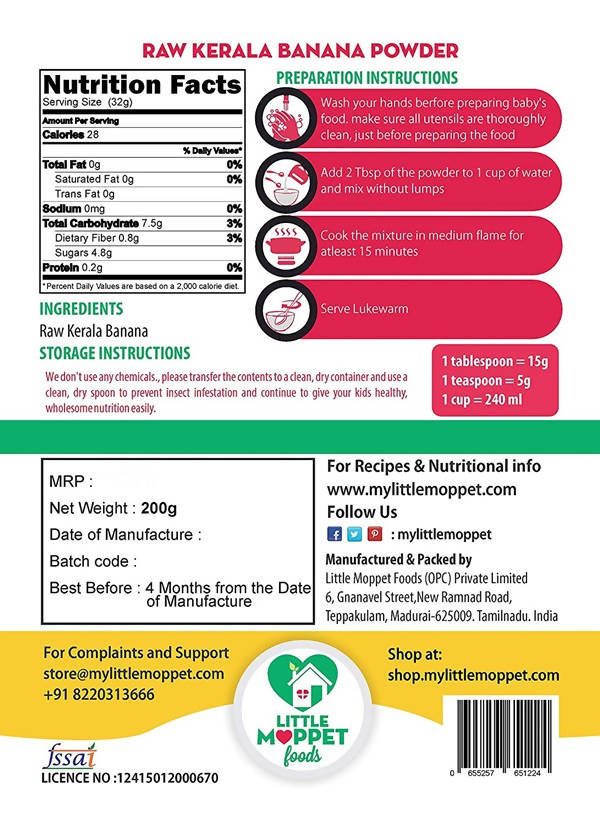 Little Moppet Foods Raw Kerala Banana Powder uses