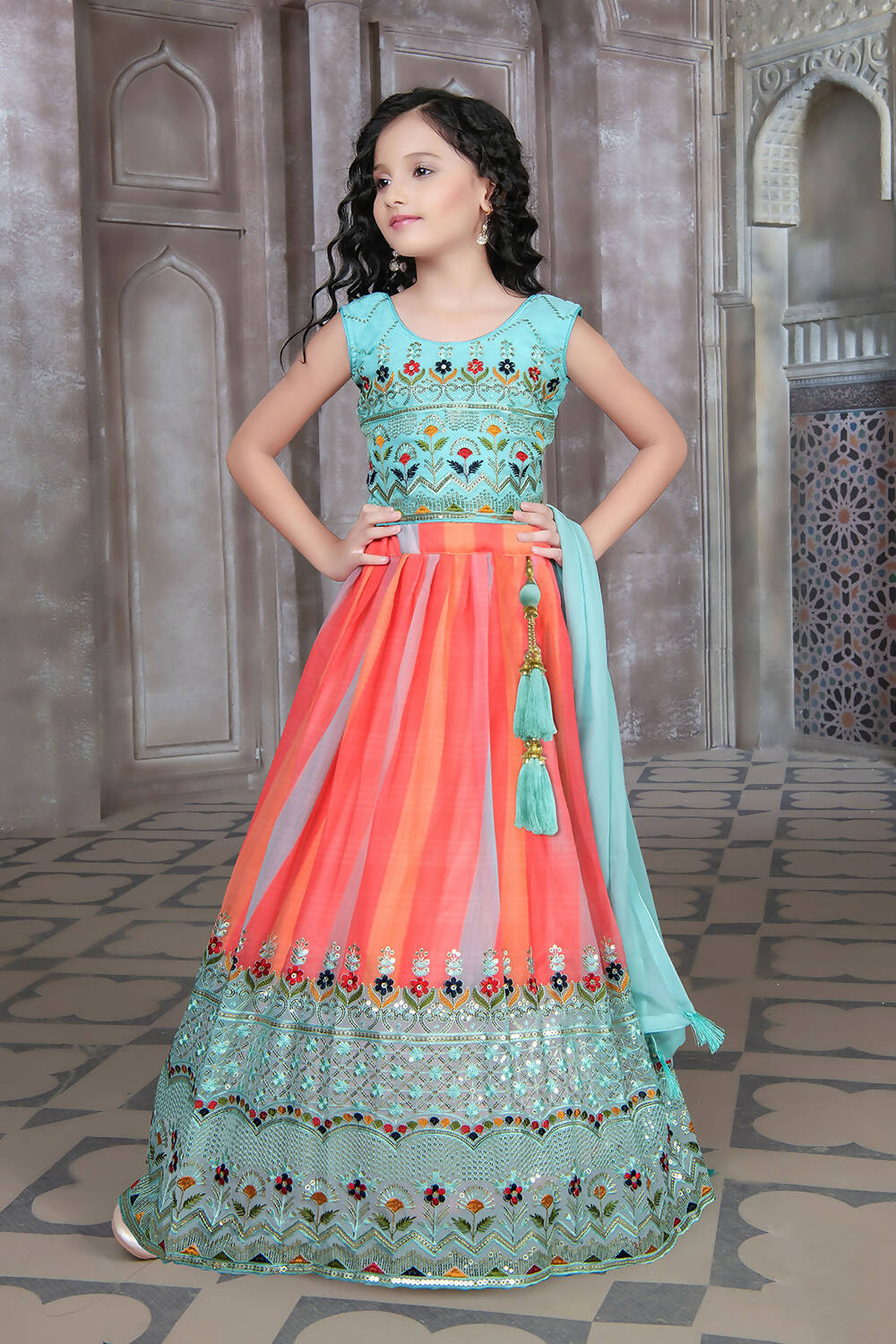 Kids Wedding Designer Multi Georgette Lehenga Choli - Aaradhna - Distacart