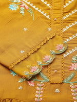 Thumbnail for Mustard Embroidered Chinon Straight Kurta With Trouser & Dupatta - Salimar - Distacart