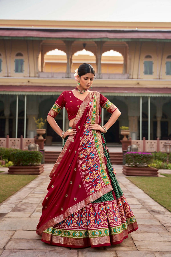 Green Lehenga Choli Set for Women Tussar Silk Lengha with Foil Printed by Infinity Export - Distacart