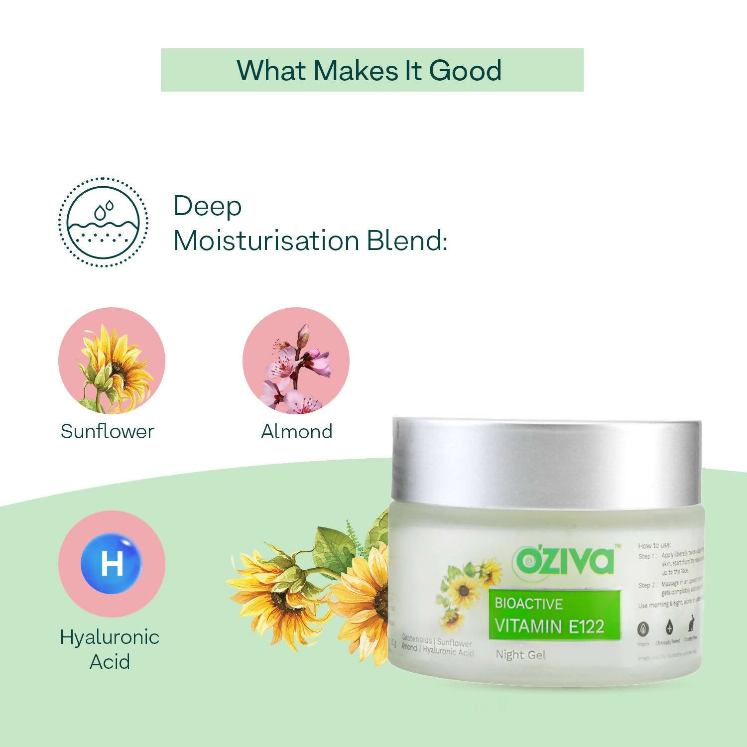 OZiva Bioactive Vitamin E122 Night Gel - Distacart