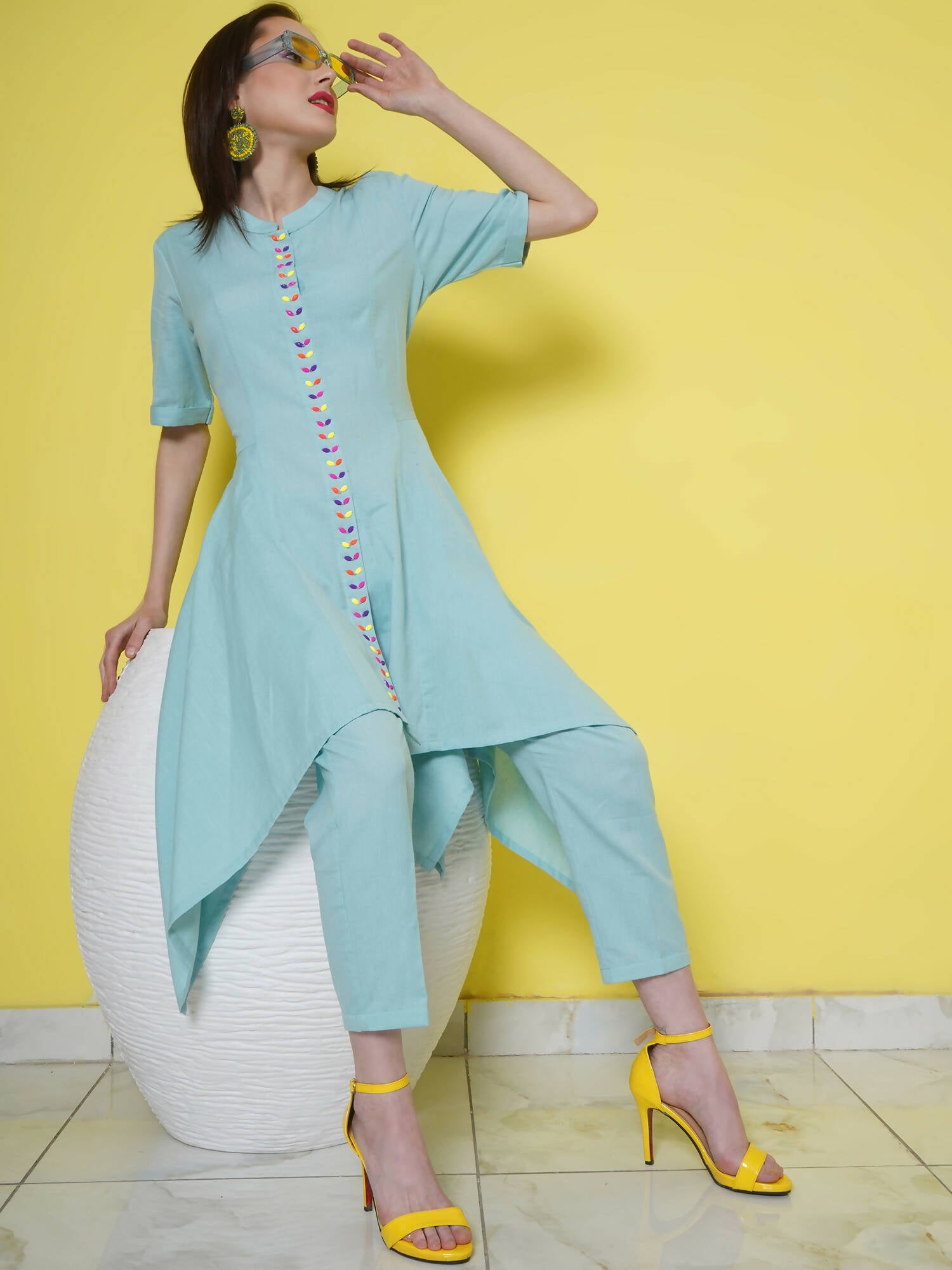 Women Republic Light Blue Cotton Kurta Set - Distacart