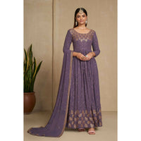 Thumbnail for Aastha Fashion Women's Lavender Faux Georgette Zari & Sequins Embroidery Gown with Dupatta - Distacart