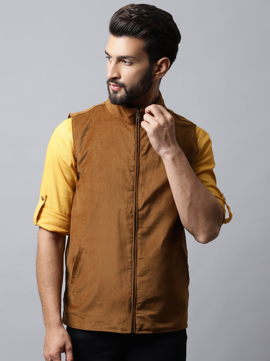 Even Apparels Men's Brown Nehru Jacket With Welt Pockets - Distacart