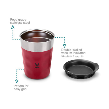 Vaya Popcup Insulated Coffee Mug Tumbler With Lid - 250 ml (Red) - Distacart