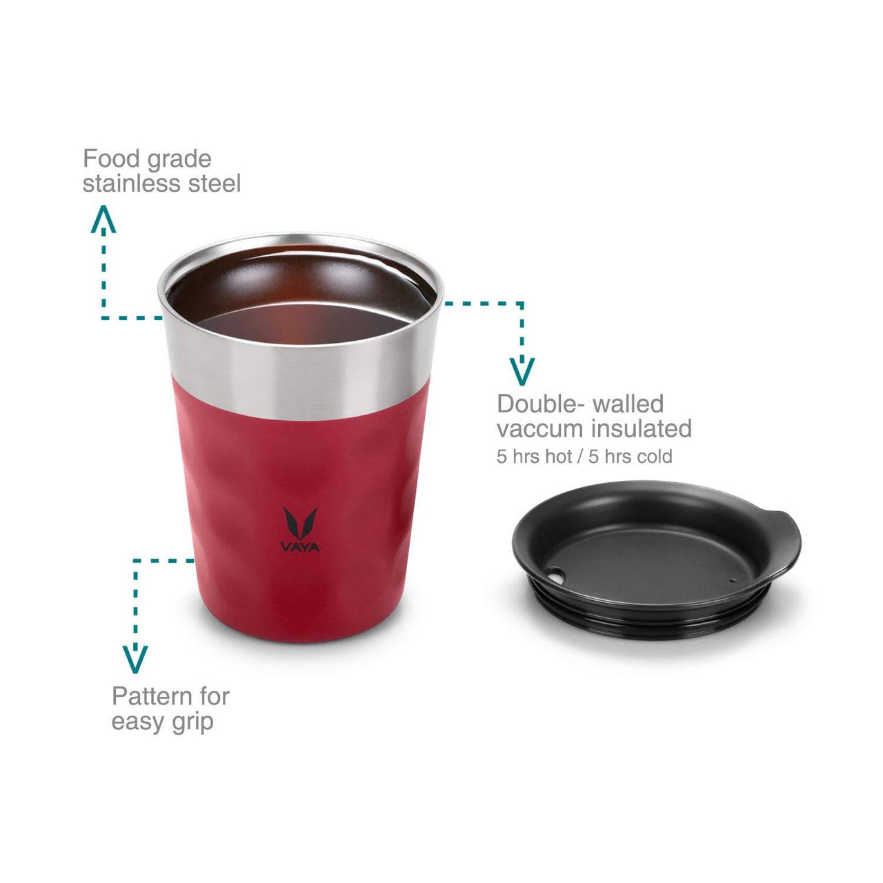 Vaya Popcup Insulated Coffee Mug Tumbler With Lid - 250 ml (Red) - Distacart