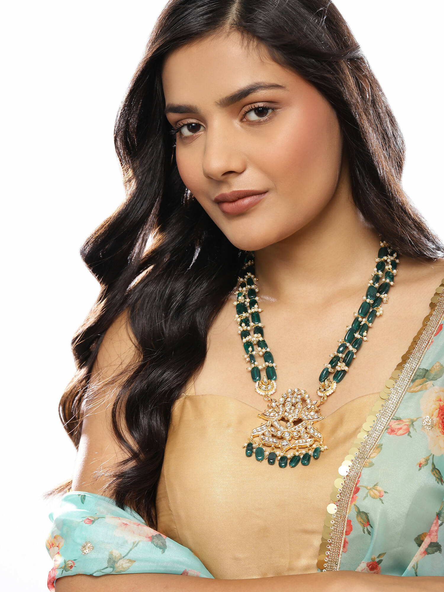 Gold-Toned Green Brass Gold-Plated Necklace - Ruby Raang - Distacart