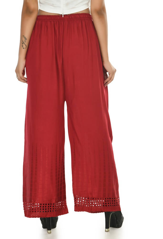 Mominos Fashion Moeza Reyon Cotton Maroon Color Cut Work Palazzo