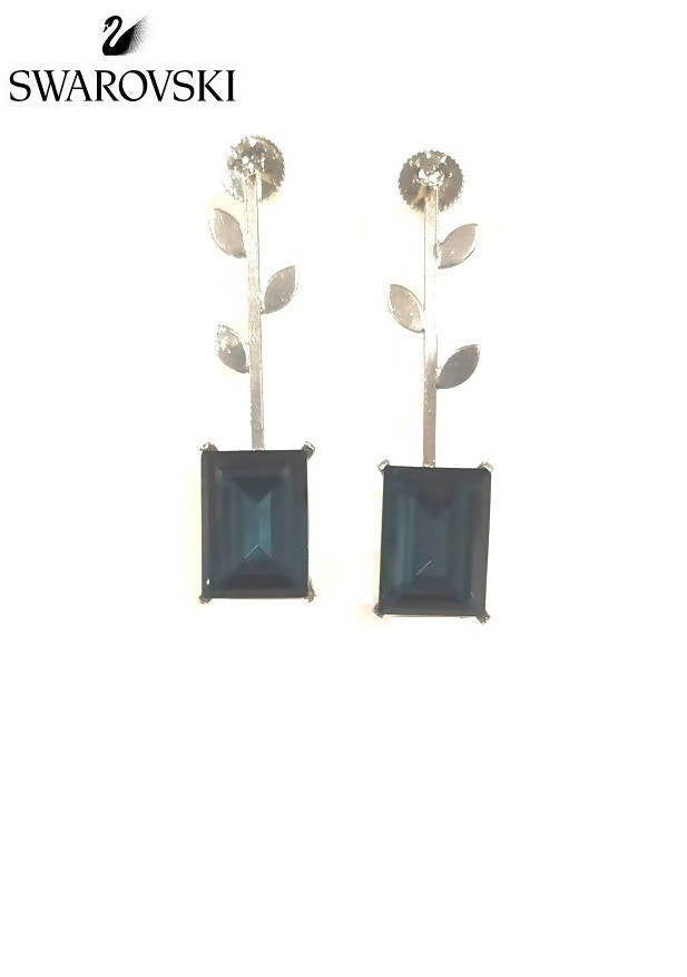 Bling Accessories Swarovski Montana Blue 92.5 Sterling Silver Leaf Earrings