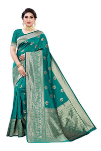 Thumbnail for Vamika Banarasi Jacquard Weaving Green Saree (Siri Green)