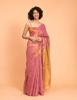 Suta Pink Golden Solid Woven Design Zari Saree - Distacart