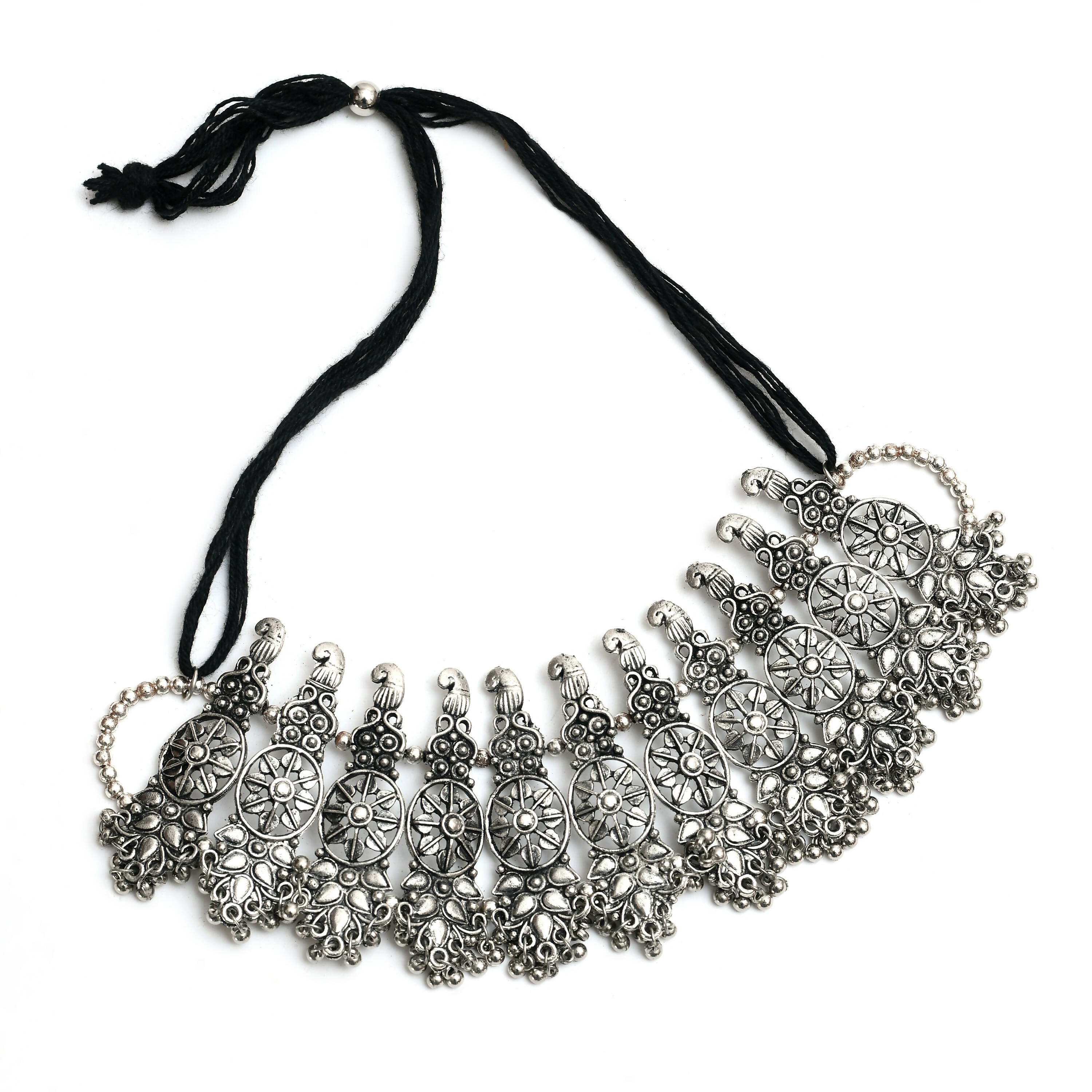 Mominos Fashion Johar Kamal Oxidised Silver-Plated Brass Finish Temple Jewellery with Earrings For Women - Distacart