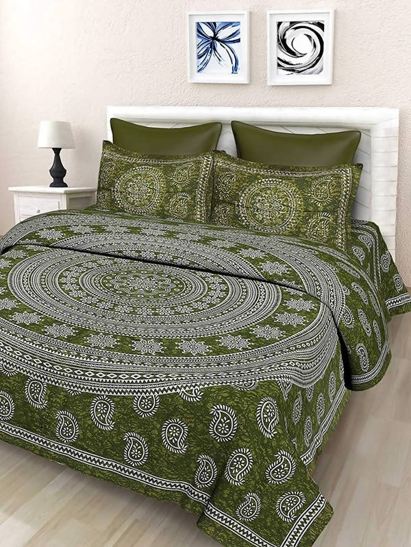 Vamika Printed Cotton Mehandi Bedsheet With Pillow Covers (LEOC_3_MEHANDI) - Distacart