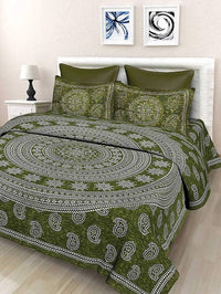 Thumbnail for Vamika Printed Cotton Mehandi Bedsheet With Pillow Covers (LEOC_3_MEHANDI) - Distacart