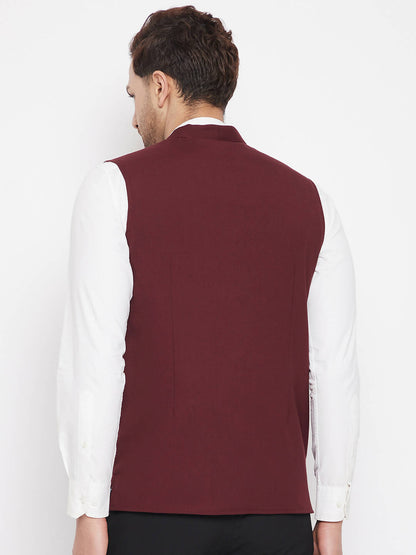 Even Apparels Maroon Merino Men's Nehru Jacket-Contrast Lining-Inbuilt Pocket Square - Distacart