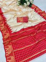 Thumbnail for DEIANA'S Beautiful Golden Jari with New Design Soft Lichi Silk Saree - White - Distacart