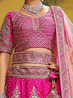Thumbnail for House of Panchhi Pink Pure Silk Moti & Zarkan heavy embroidery Lehenga choli & Dupatta - Distacart