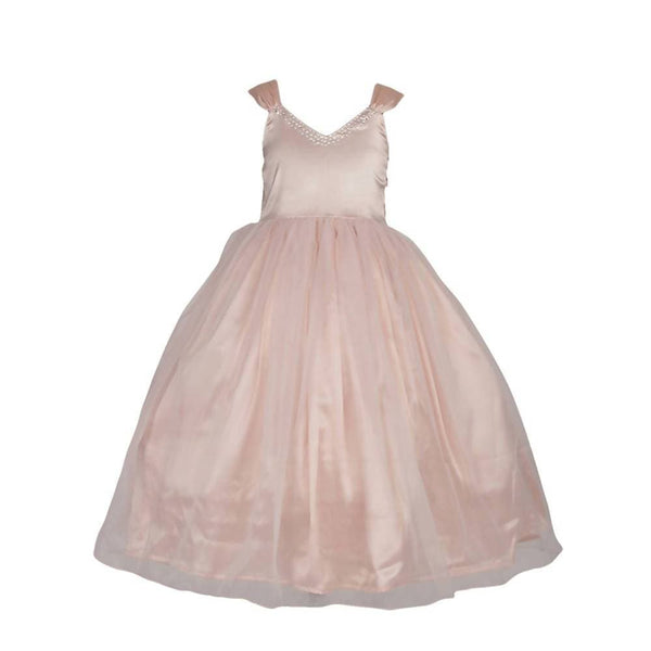 Asmaani Baby Girl's Beige Color Satin A-Line Maxi Full Length Dress (AS-DRESS_22029) - Distacart