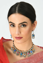 Thumbnail for Mominos Fashion Johar Kamal Women Oxidised Silver-Plated Brass Finish Kundan Choker (Multi) - Distacart