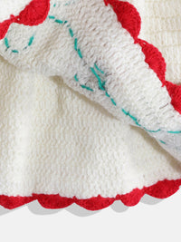 Thumbnail for Chutput Kids Woollen Hand Knitted Full Sleeves Rosette Work Dress - White - Distacart