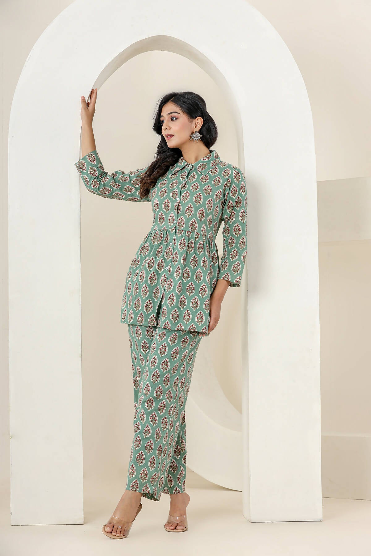 Buy Kaajh Women's Green Printed Cotton Co-ord Set Online at Best
