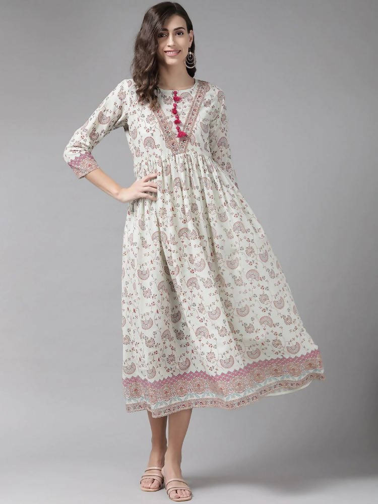 Yufta Off White Floral Ethnic Maxi Dress