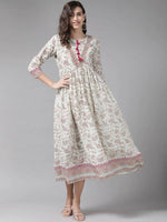 Thumbnail for Yufta Off White Floral Ethnic Maxi Dress