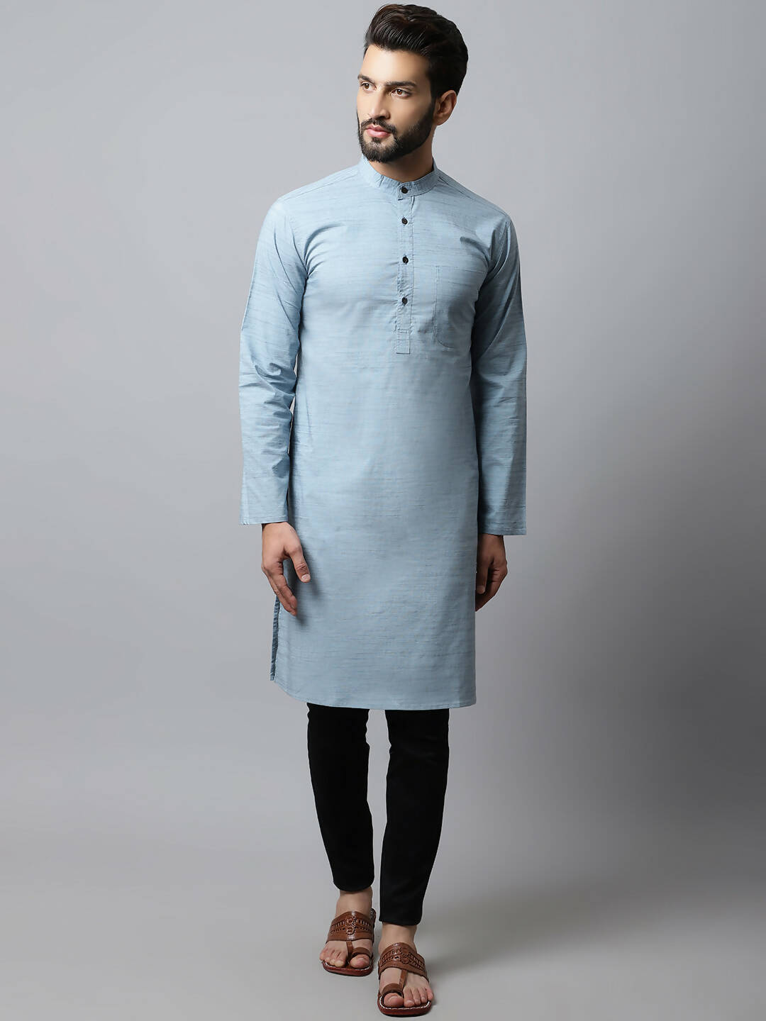 Even Apparels Blue Color Cotton Pure Cotton Men's Kurta With Side Placket (SLD1156) - Distacart