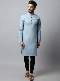 Thumbnail for Even Apparels Blue Color Cotton Pure Cotton Men's Kurta With Side Placket (SLD1156) - Distacart