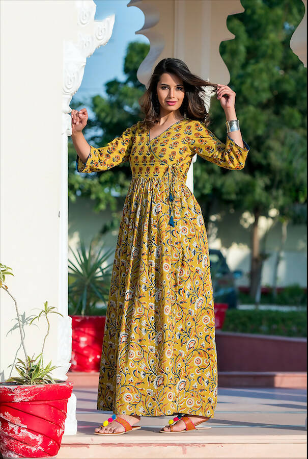 Partywear Designer Yellow Pure Maslin Gown - Anbazaar - Distacart