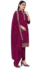 Thumbnail for Purple Silk Embroidered with Sequins work Unstitched Dress Material - Tanvi - Distacart