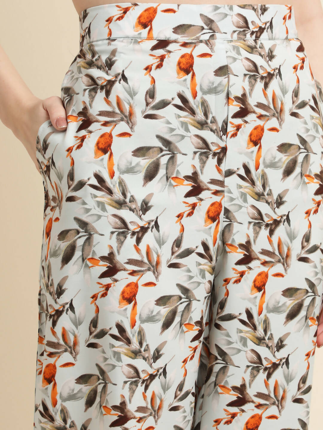 Grey Poly Crepe Digital Printed Top with Matching Bottom - Preeti - Distacart