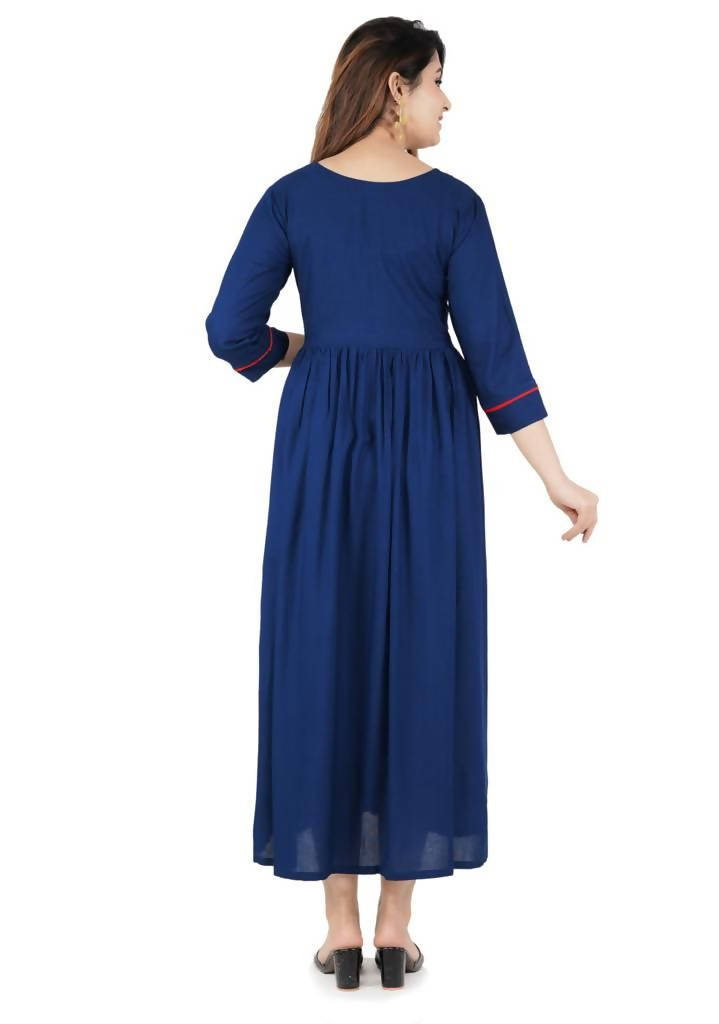 Vamika Blue Rayon Embroidery Party/Casual Wear Kurti