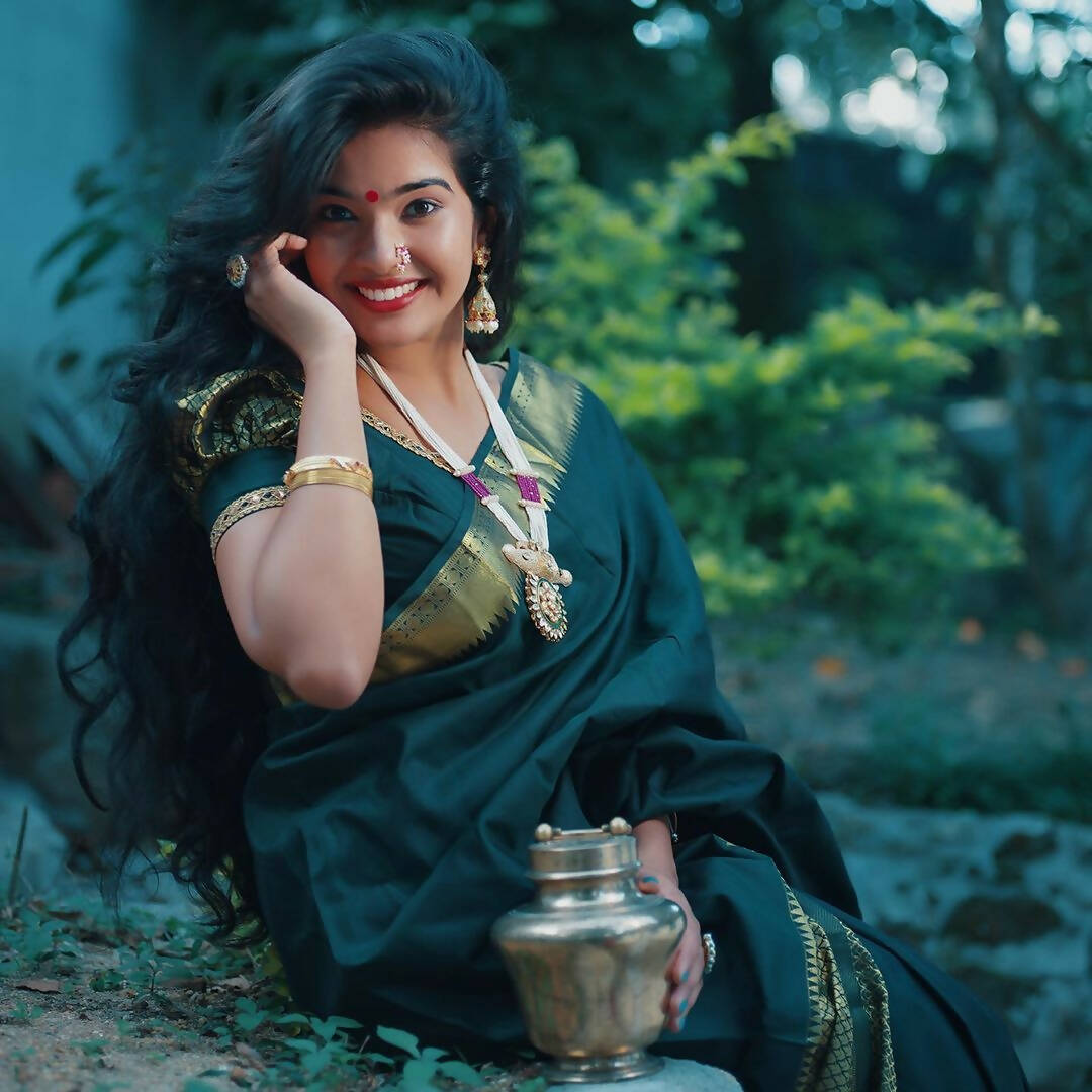 DEIANA'S Beautiful Golden Jari with New Design Soft Lichi Silk Saree - Navy Blue - Distacart