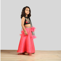 Thumbnail for Pink Cow Fashions Black & Pink Ghagra Choli With Frill Dupatta - Distacart