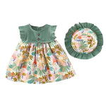 Thumbnail for Bold N Elegant Cotton Floral Printed Ruffle Sleeve Princess Dress Frock With Fabric Hat Cap - Green - Distacart
