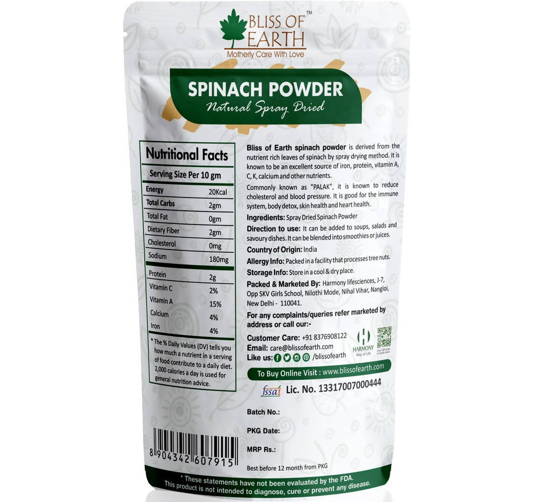 Bliss of Earth Spinach Powder - Distacart