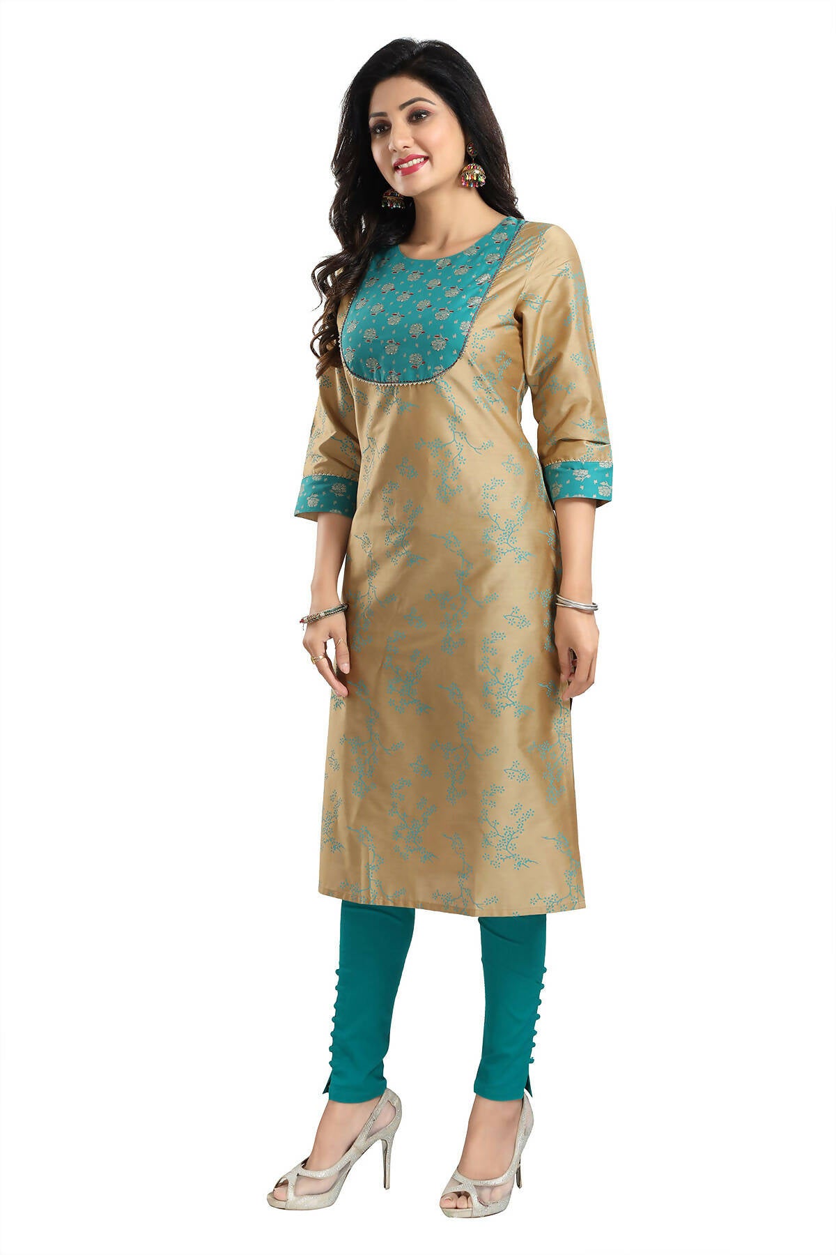 Snehal Creations Beige Cotton Silk Tunic for Women - Distacart