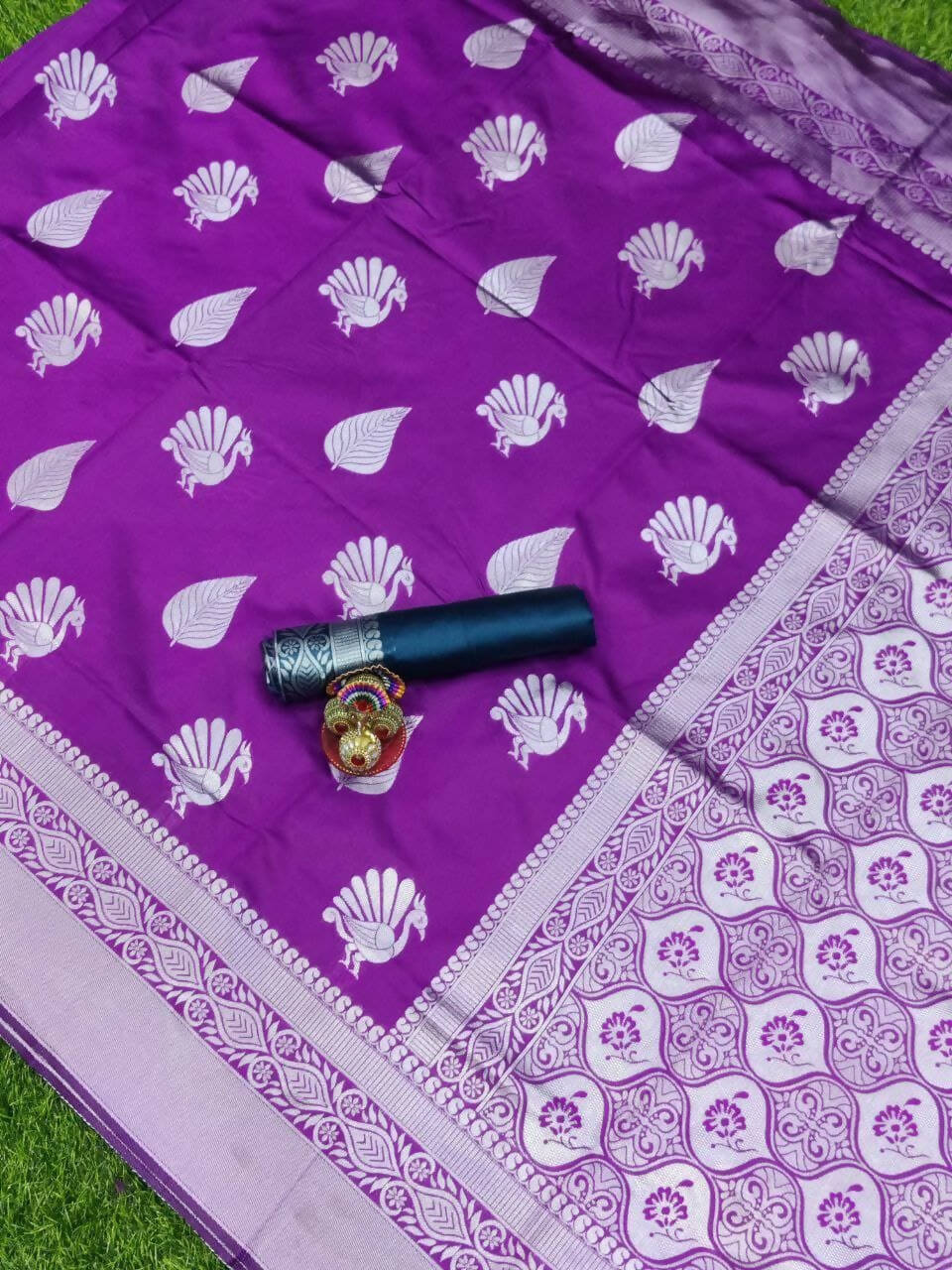DEIANA'S Beautiful Golden Jari with New Design Soft Lichi Silk Saree - Purple - Distacart